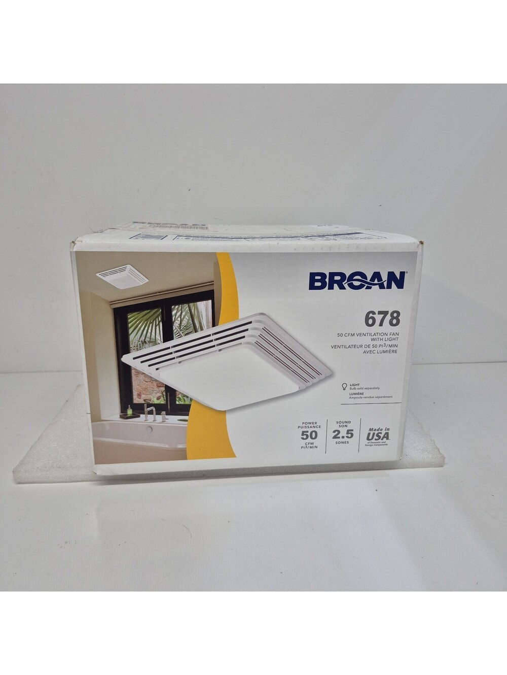 Broan 678 50 CFM Ventilation Fan + Light Combo Bathroom 2.5 Sones